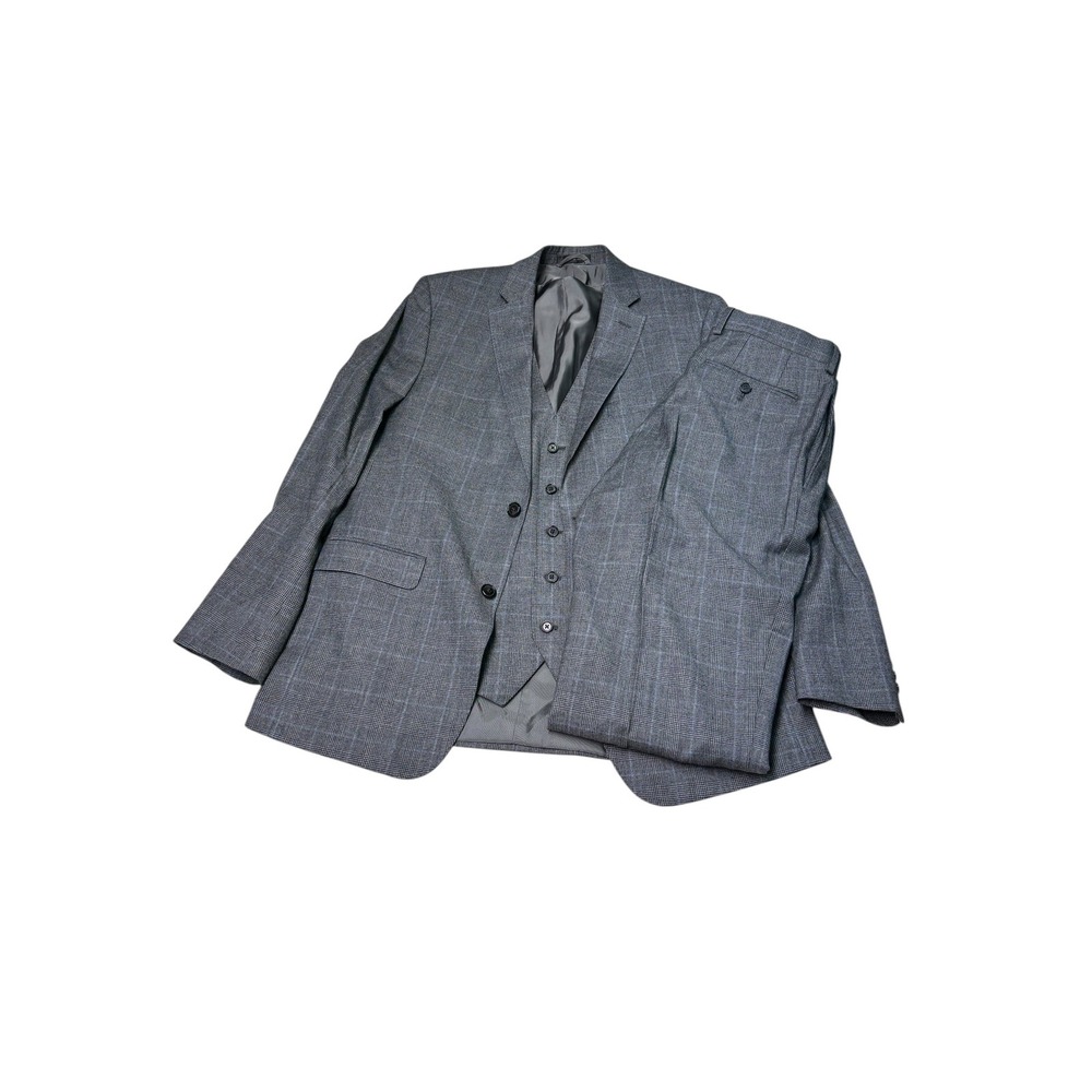 Lauren Ralph Lauren Mens 40L 34X32 3 Pc Suit Grey Glen Plaid 100% Wool Slim Fit